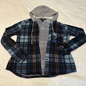 Polly & Esther Plaid Hooded Flannel Shirt | Size M